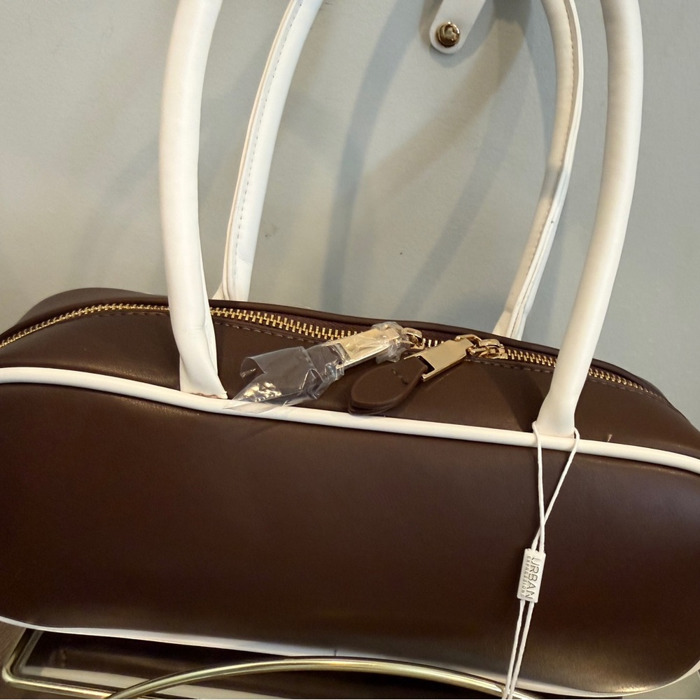 Urban Outfitters Brown and White Shoulder Bag